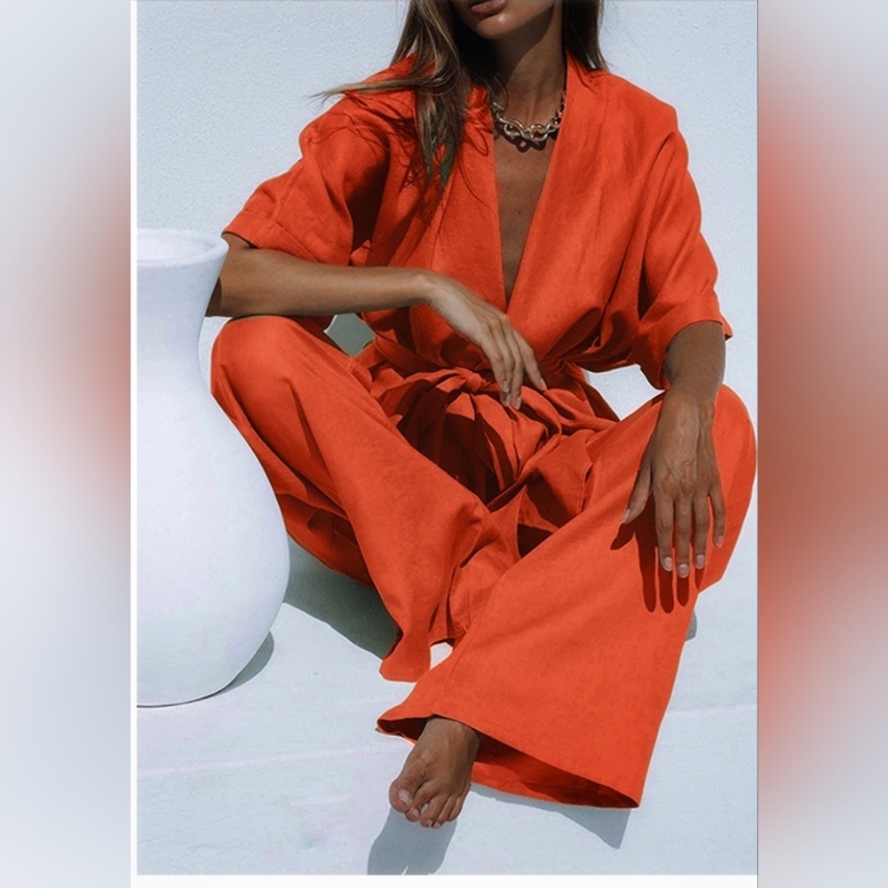 Boho Oversized Pants Linen Tied 2 Piece Pants Suit (new with tags)